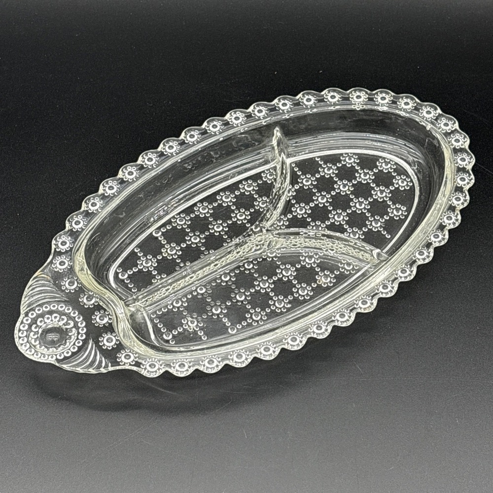 Vintage 1950s Hazel Atlas "Jewel" Clear Glass 3-Section Divided Relish Tray Dish